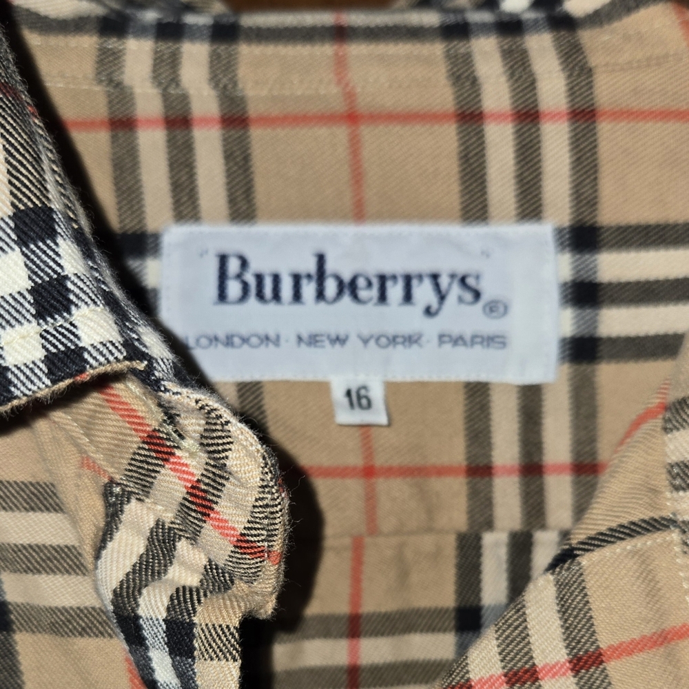 Vintage Pre-1999 Burberrys Nova Check Plaid Button Up Shirt Tan Black Sz… - Picture 2 of 4